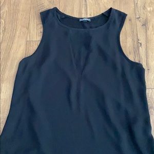 Black long tunic tank with sheer center